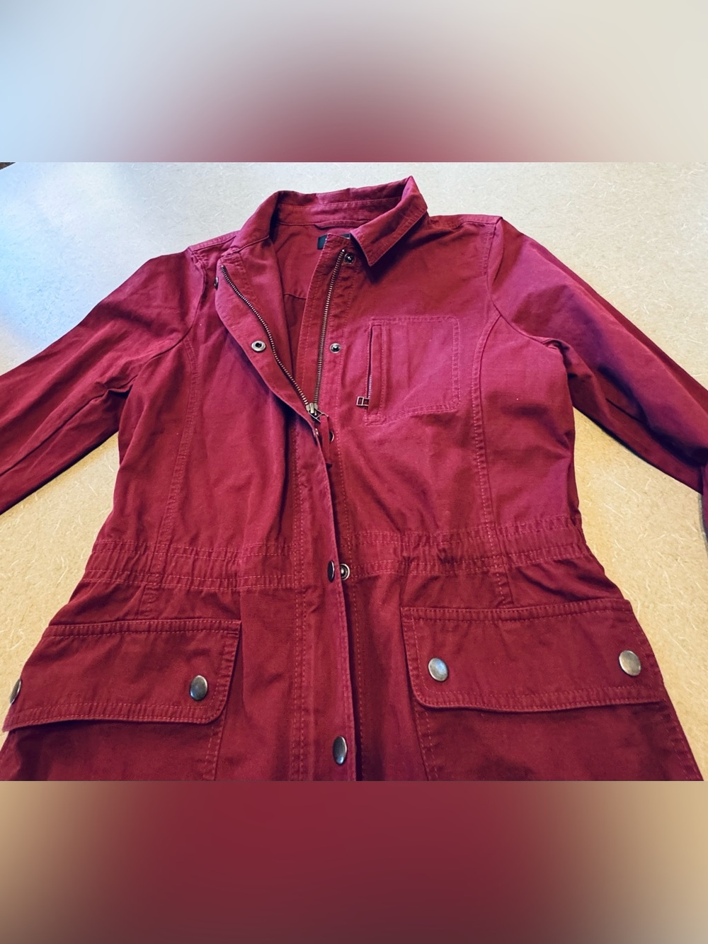 Talbots Burgundy Utility Safari Field Jacket 100% Cotton Small NWT